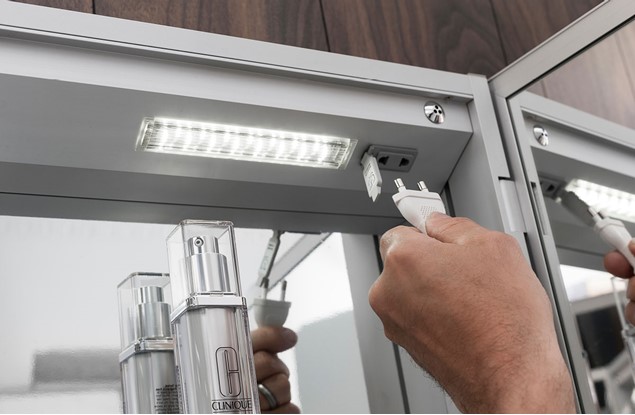 Allure 500 Mirrored Cabinet Sku, Mirrored Corner Bathroom Cabinet With Shaver Socket
