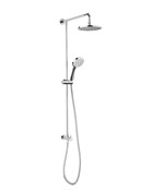 Fusion shower diverter with fixed head and three mode hand shower