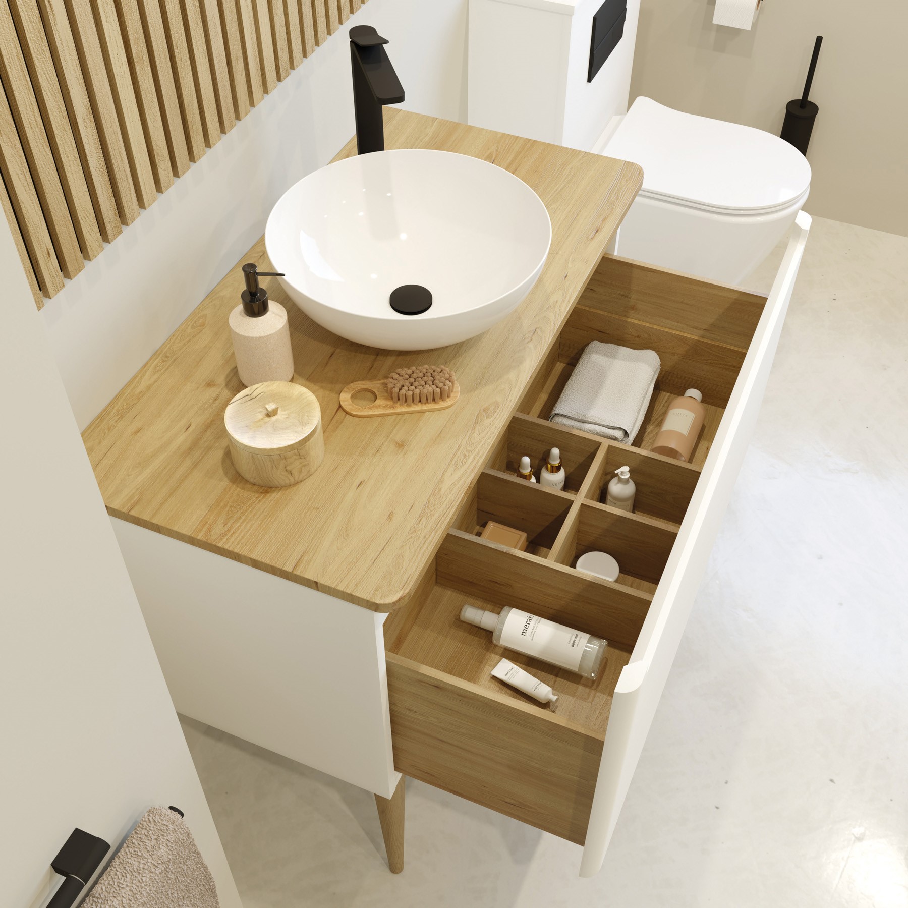 Small modern bathroom | Perfect a minimalist bathroom design with contemporary bathroom storage to suit your scheme