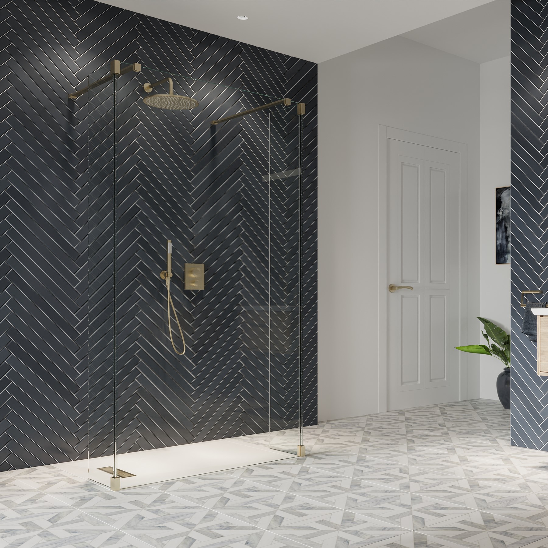 Modern shower | For larger contemporary bathroom suites, explore shower enclosures for a straight open wall