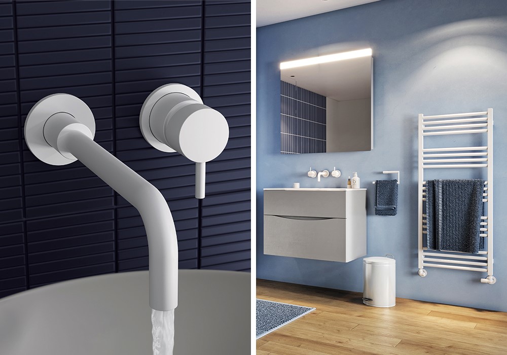 Modern White Bathroom | Use MPRO Matt white basin mixer to enhance the look of your luxury white bathroom.